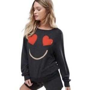 Wildfox Essential Smiling Hearts Sweatshirt Boho Sweater‎ Woman Size XS $168